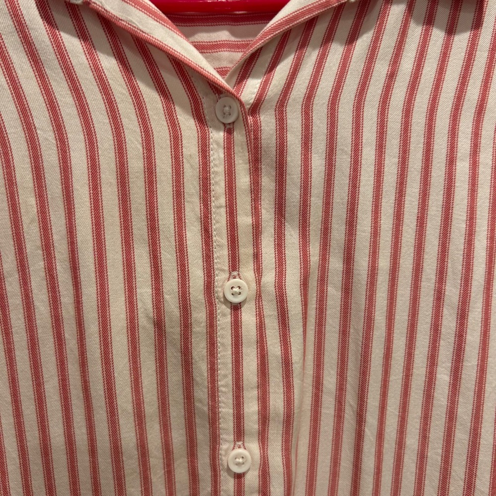 Beachlunchlounge Red White Striped Button Down Short Sleeve Shirt Women Medium - Picture 4 of 6